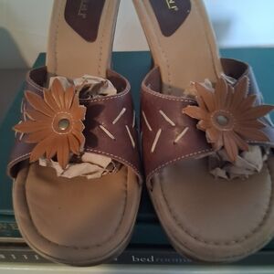 Vintage 90s Y2K FIONI Brown Leather Open Toe Heeled Sandals l Size 9.5